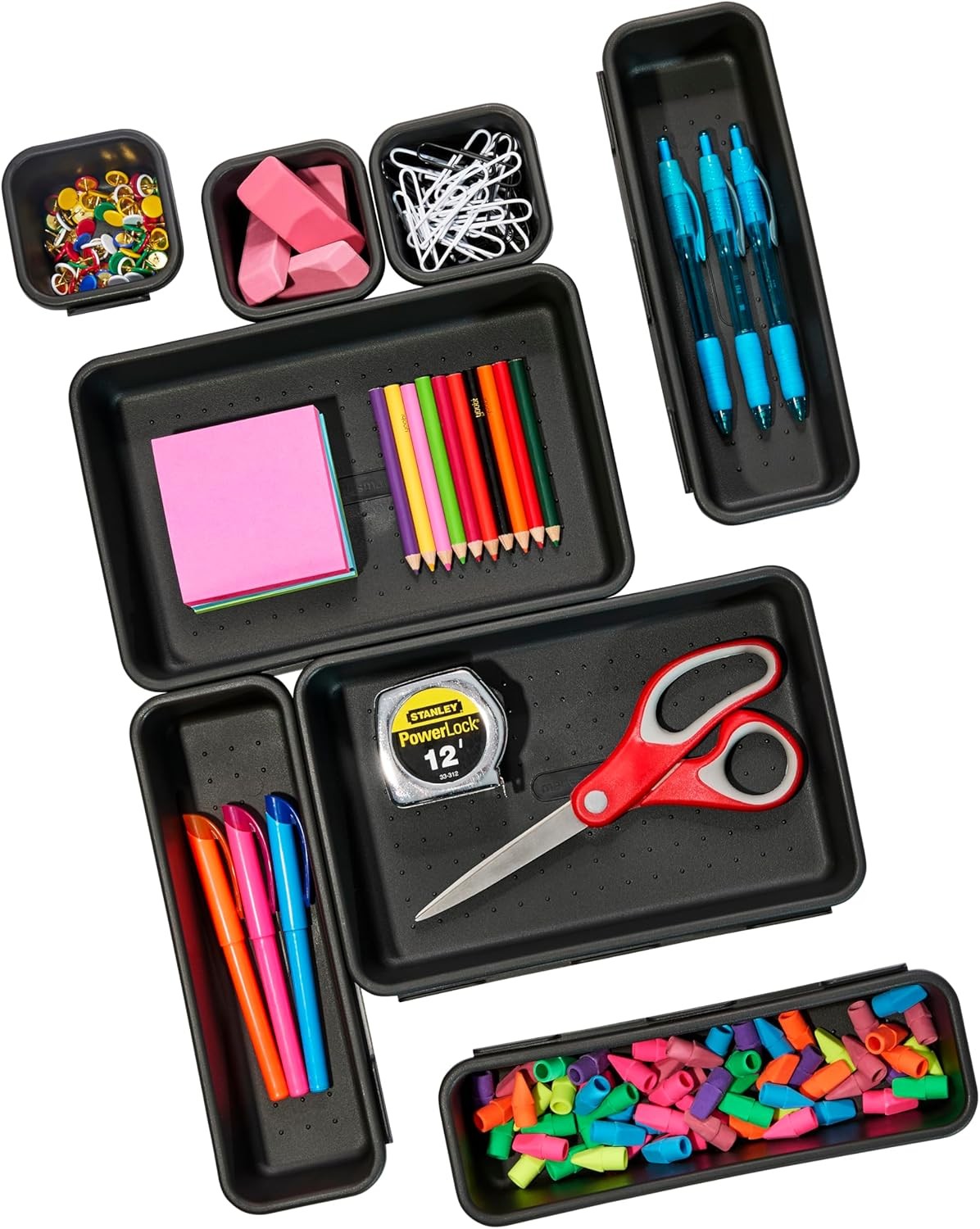 8-Piece Interlocking Bin Pack for Drawer Organization, Plastic Interlo