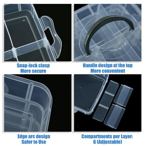 2pack 3-Tier Stackable Bead Storage Container Box 18 Compartments 18 Grids