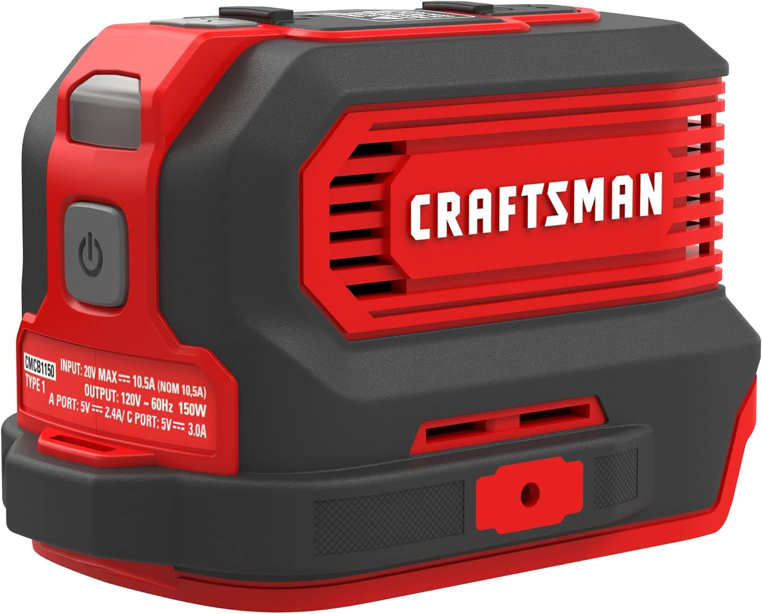 V20 Charger, Power Inverter, Charging Ports for Type-C, Type-A, and AC, 150 Watt