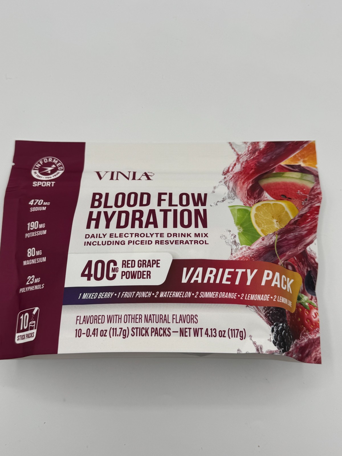 Hydration Electrolyte Drink Mix Variety Pack 10 Stick Packs Resveratrol Powder