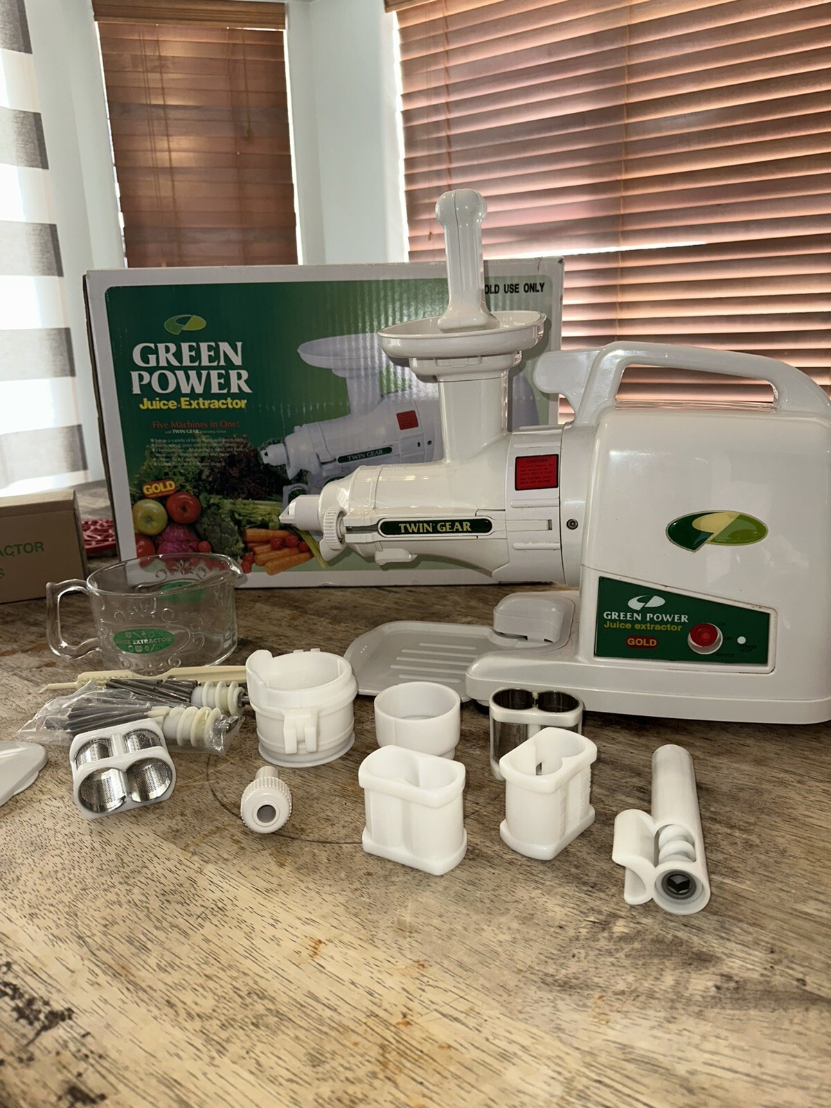 Green Power Juice Extractor Gold Model Twin Gear # GP-E1503 With Extra Twin Gear