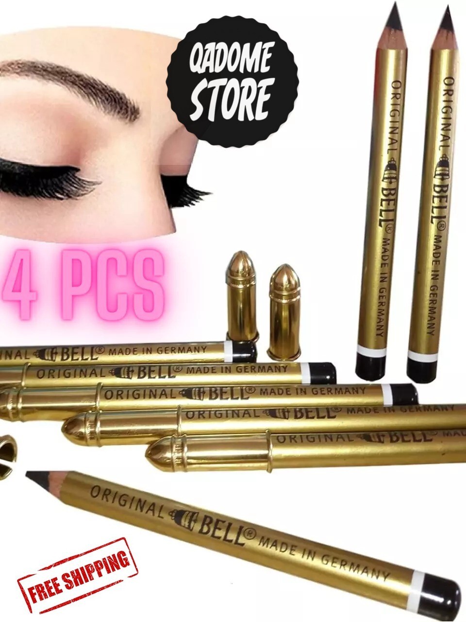 4 × Bell Black Eyeliner Original Kohl Stick Eyeshadow Pencil German بيل قلم كحلة