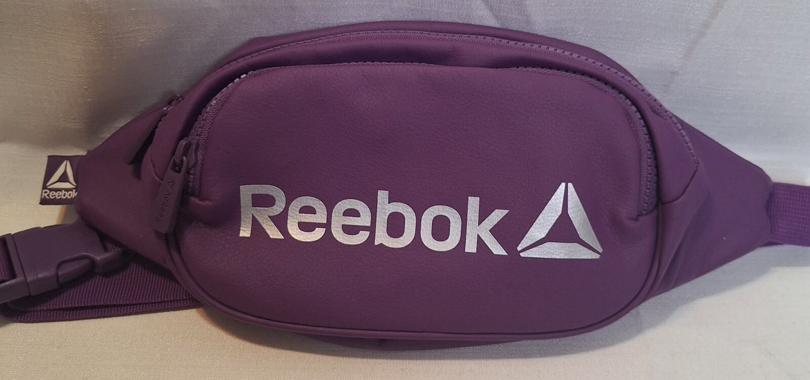 REEBOK Fanny Pack Purple Vinyl Belt Bag Hiking Travel Adjustable Zipper
