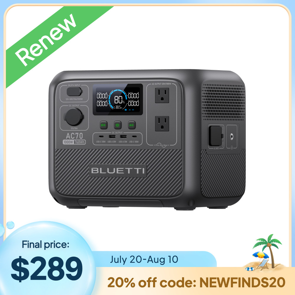BLUETTI AC70 1000W 768Wh Portable Power Station Generator LFP for Camping RVs
