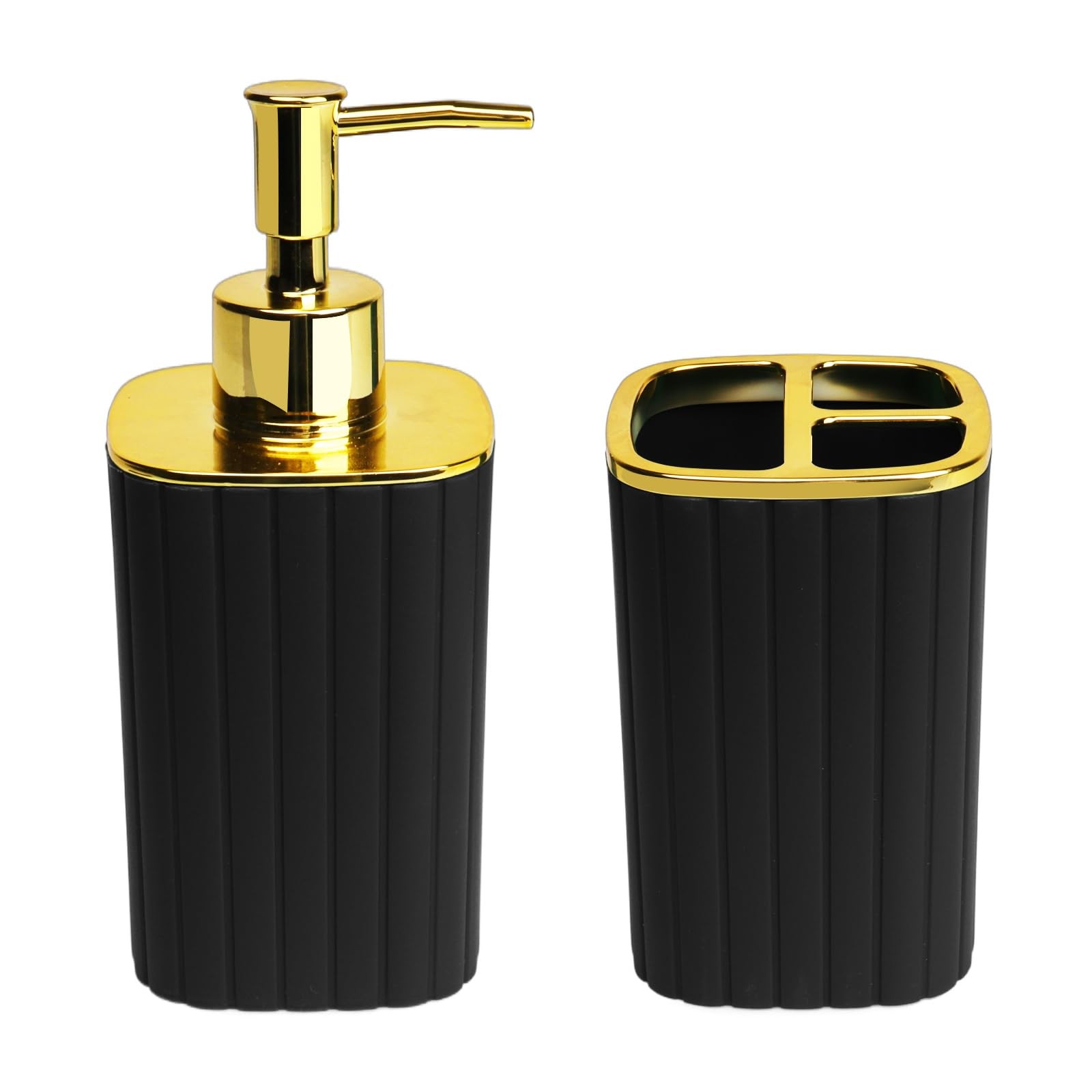 2 Pack Black Gold Bathroom Accessories Set Soap Dispenser Toothbrush Holder