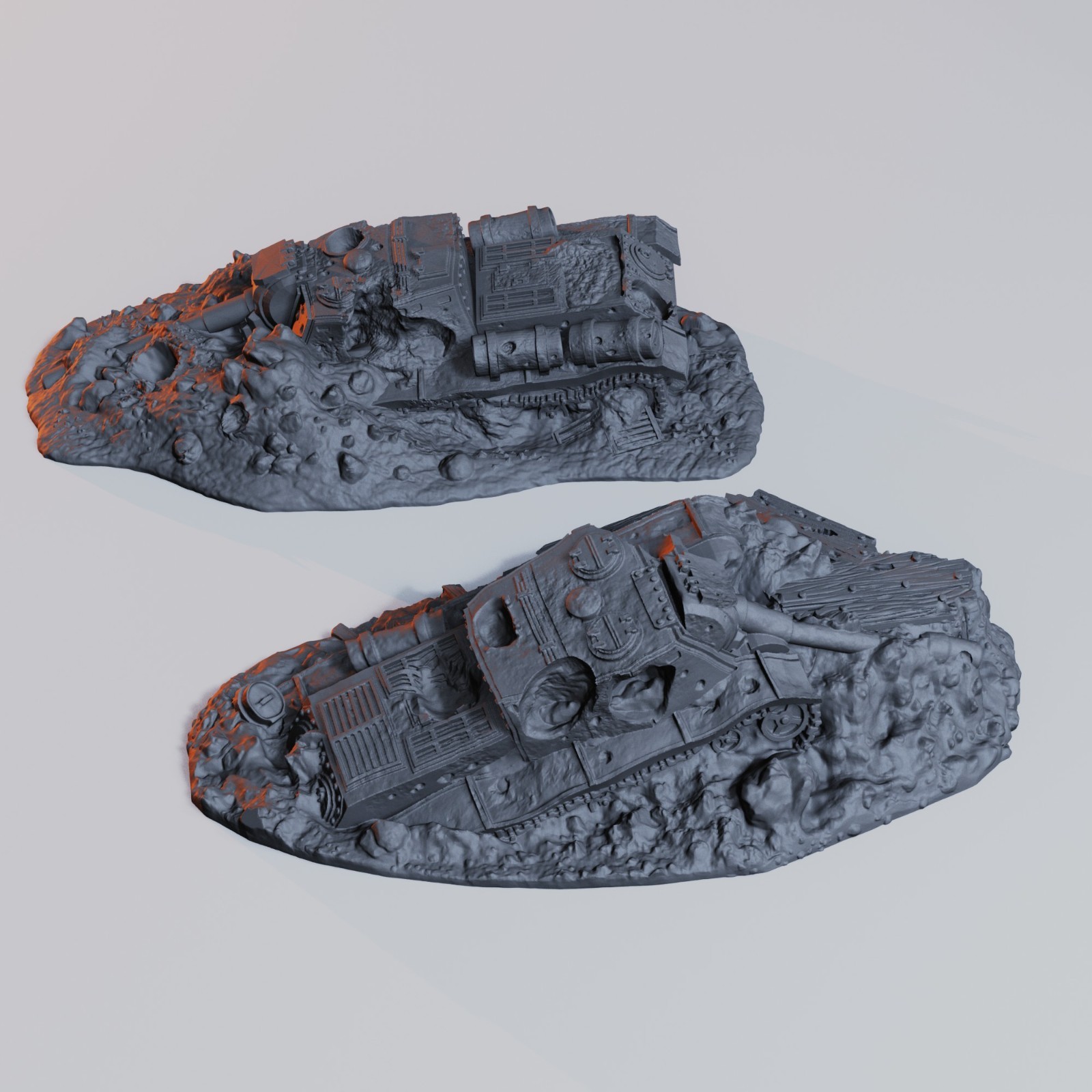 Trench Destroyed S-ISU | Wargame Scatter Terrain | 2 Piece Set | FDM printed