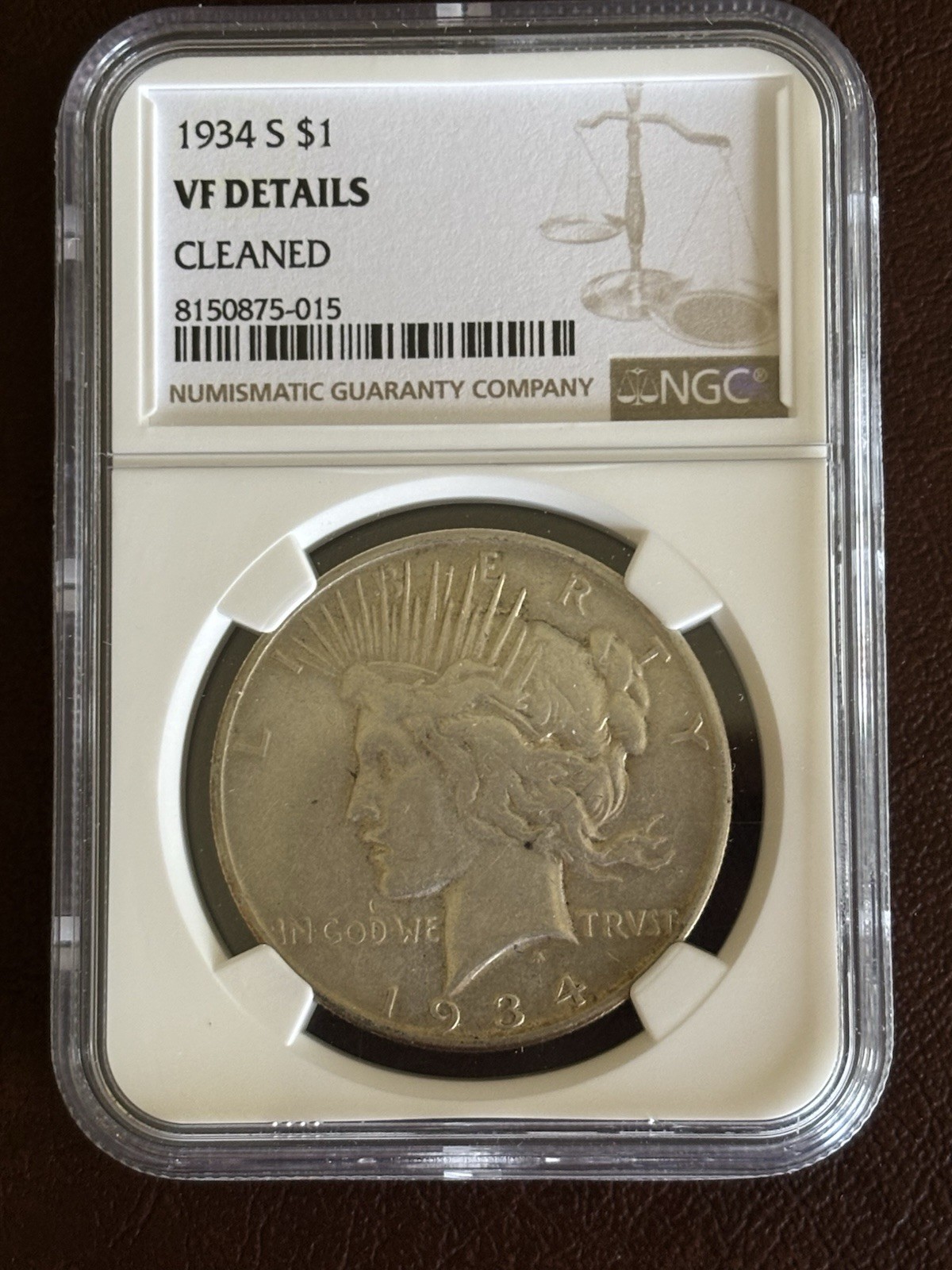 1934-S VF  Peace Dollar NGC (cleaned)
