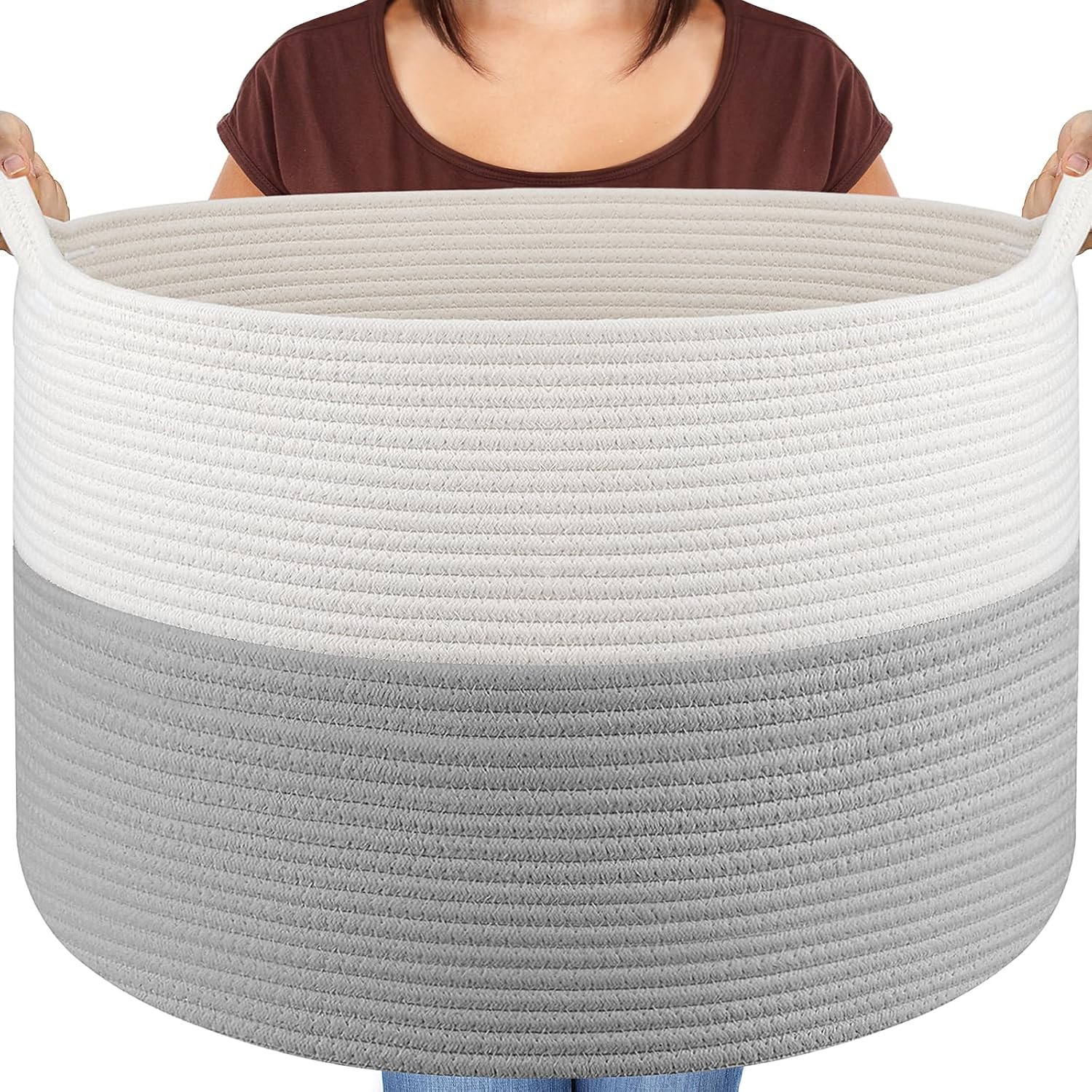 XXXLarge Blanket Basket Living Room - 22" x 22" x 14" Cotton Rope Baskets