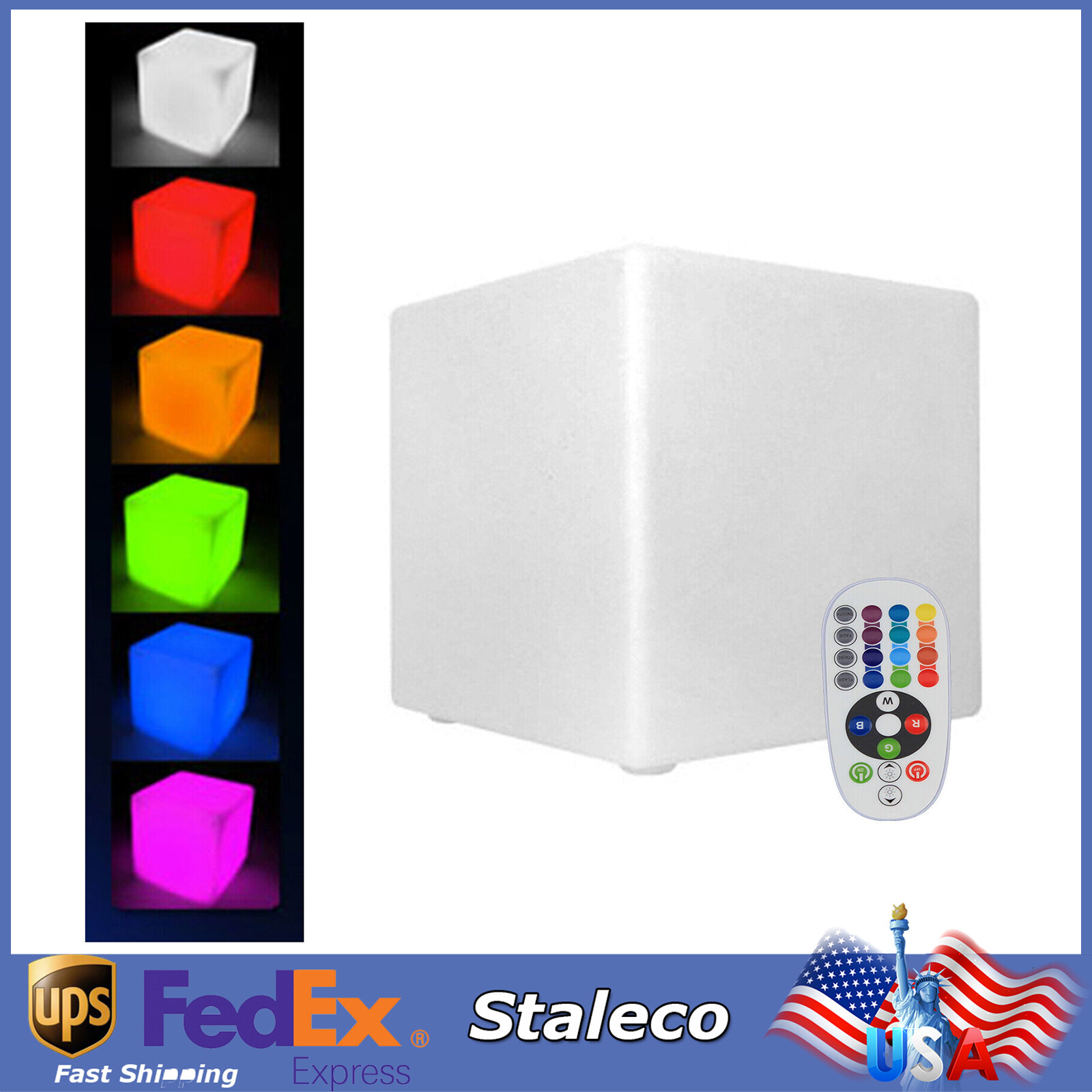 16 RGB Colors Rechargeable 12 inch LED Light Cube Stools Chair W/Remote Control