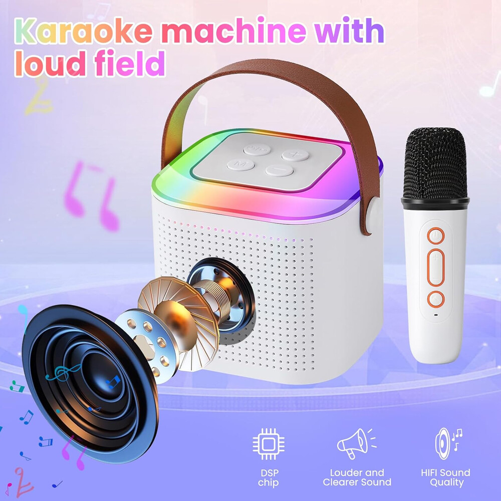 Mini Kids Karaoke Machine Portable Bluetooth Speaker with 2 Wireless Microphone