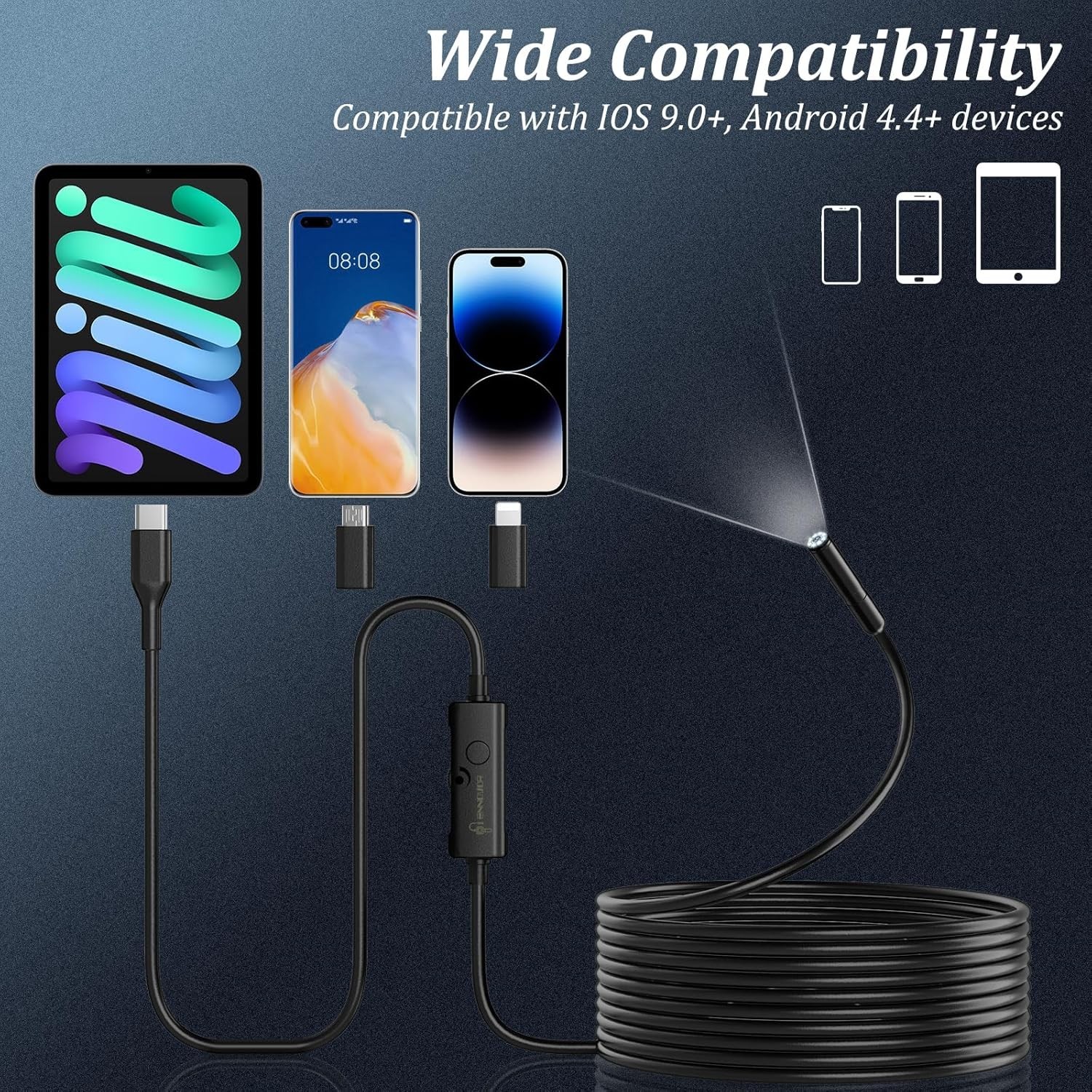 Endoscope Camera with Light,1920P HD Borescope Camera with 8 LED Lights 16.4ft.