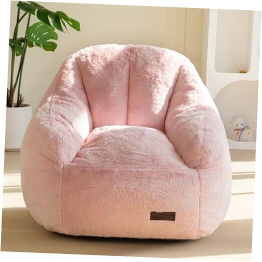 Kids Bean Bag Chair, Comfy Bean Bag Sofa with Back Support, Faux Standard Pink