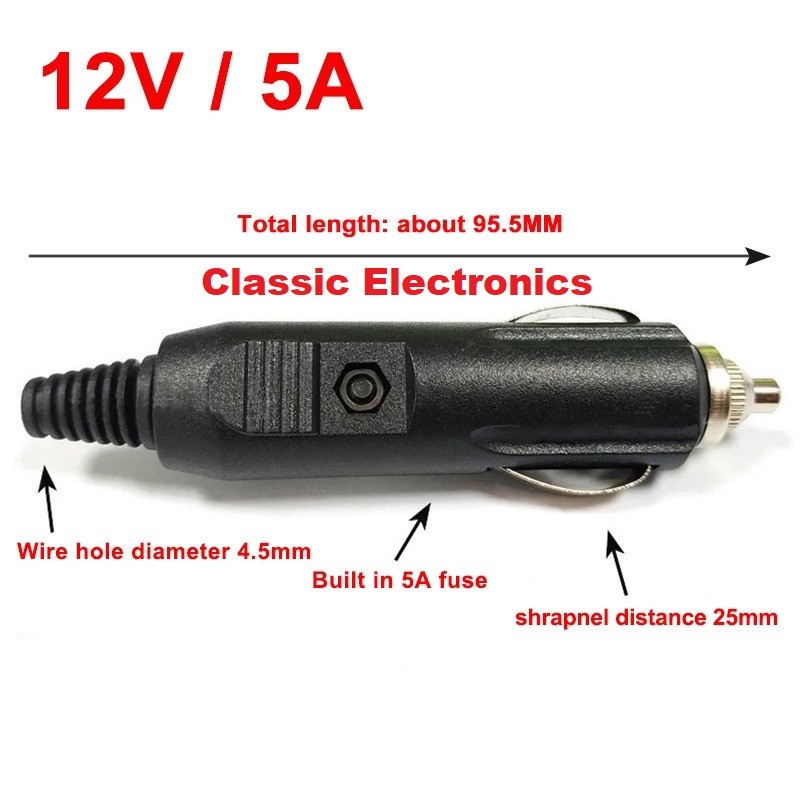Accessory 12V DC Cigarette Lighter Replacement Plug With Fuse & Power LED