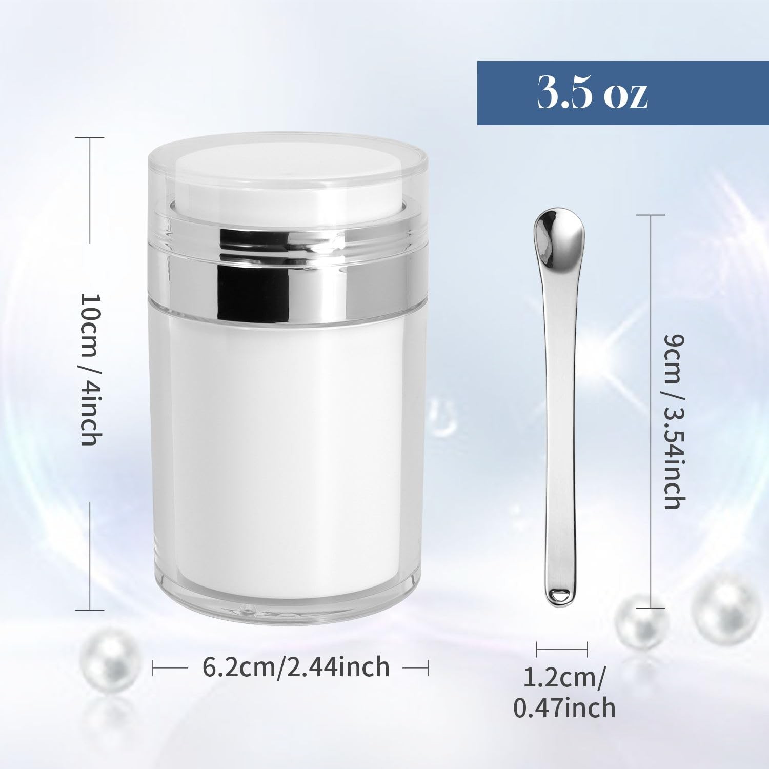 2Pack Airless Pump Jars with Cosmetic Spatula, 3.5 oz Empty Refillable Cosmet...