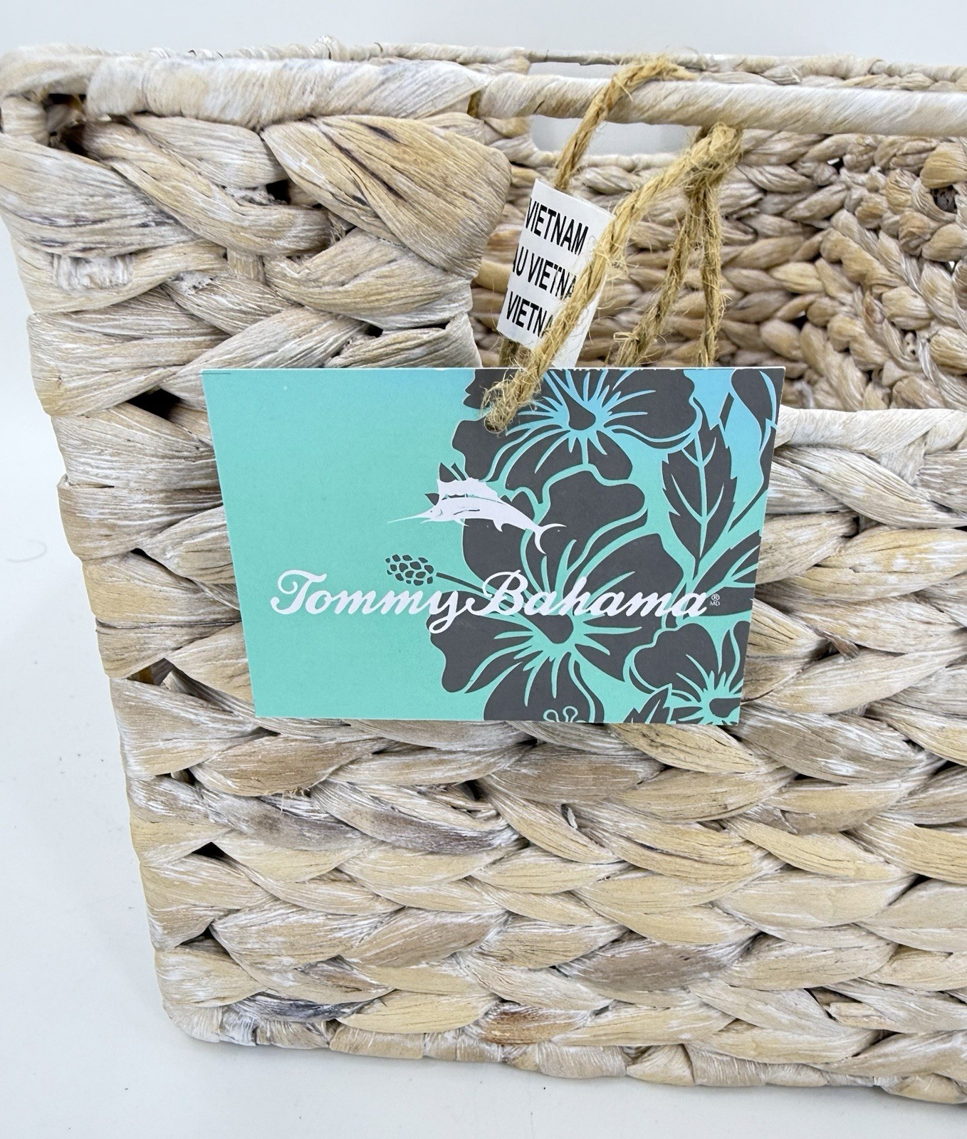 Tommy Bahama White Wash Wicker Rectangle Basket 13.5 L x 8.5 W x 7.5 H New NWT