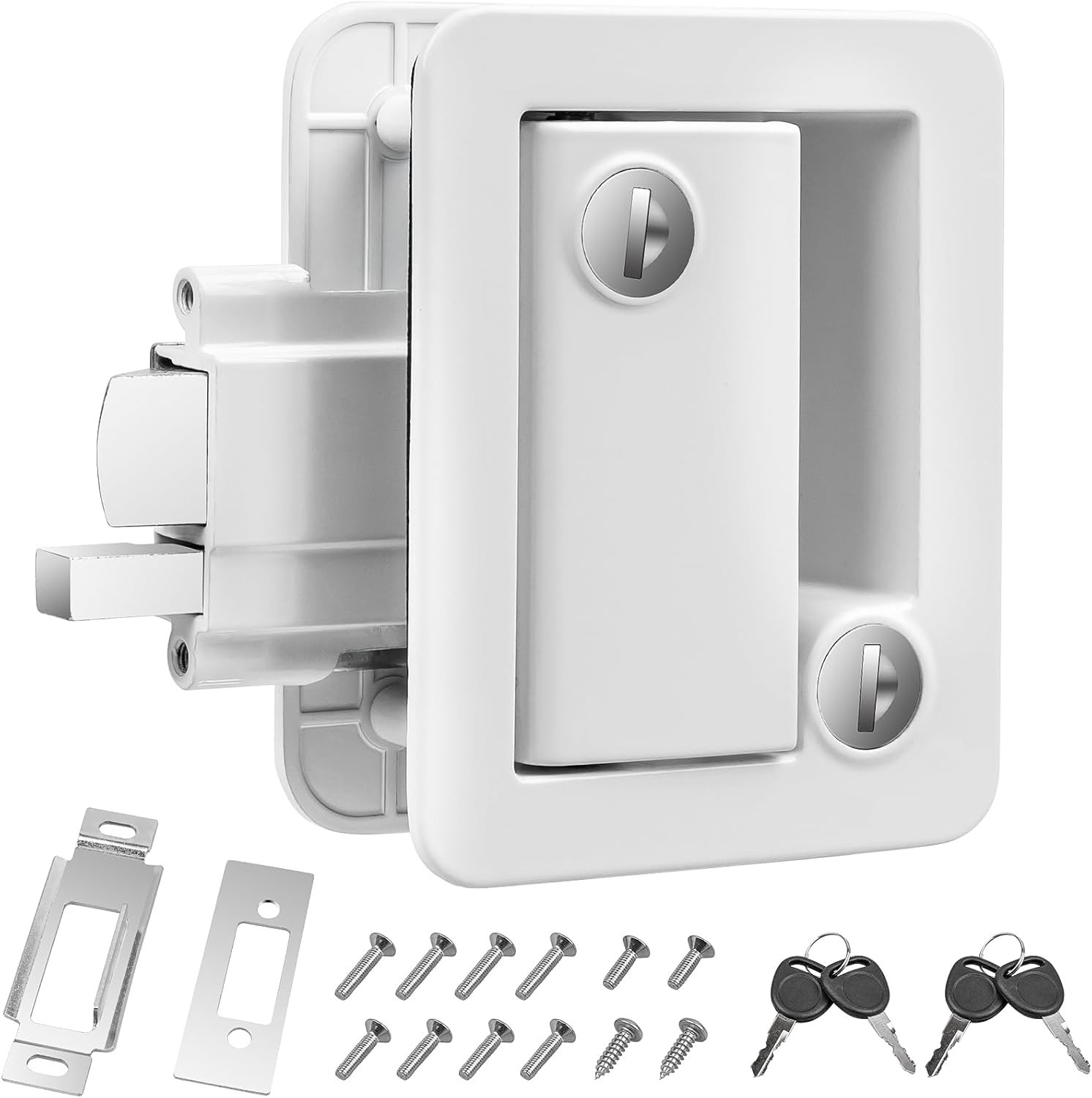 White RV Door Lock Replacement, RV Door Lock Latch Handle with Paddle Deadbol...