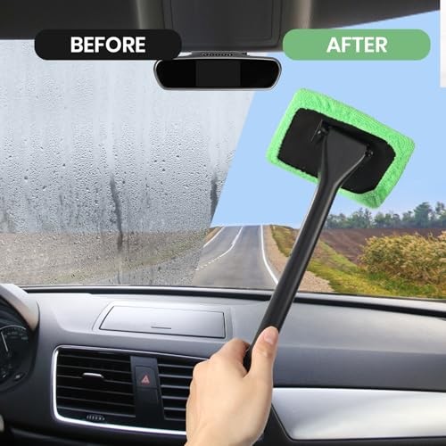 Windshield Cleaner Tool Car Window Cleaner with 6 Reusable and Washable green