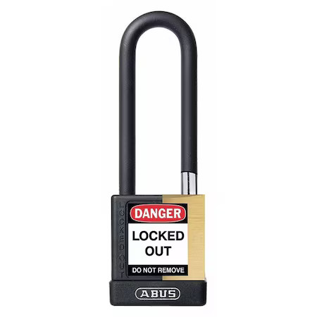 Abus 20077 Keyed Padlock, Open, Rectangular Steel Body, Hardened Steel Shackle,