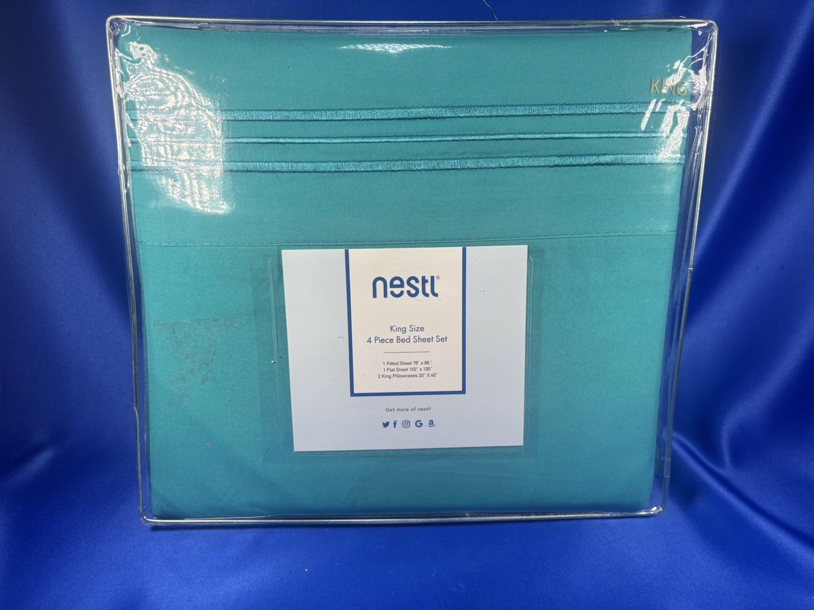 • NEW • Nestl ~ KING ~ Teal ~ Hypoallergenic 4 Piece Sheet Set Deep P MICROFIBER