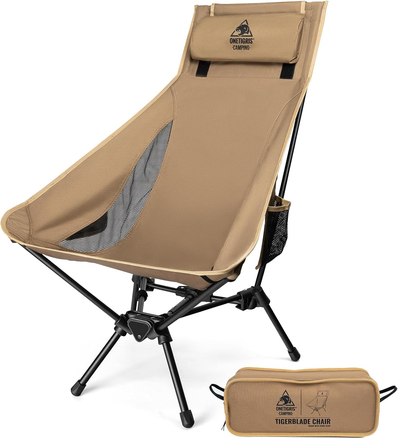 Tigerblade High Back Camping Chair with Pillow Design, Comfortable Widened Seat