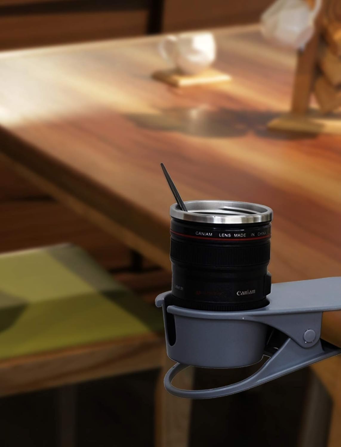 Stylish Gray Clip-On Cup Holder - Perfect for Drinks & Small Items at Work