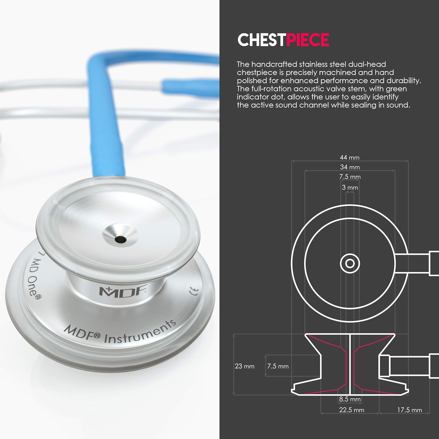 Stainless Steel Stethoscope Adult Dual Head Light Blue Tube Silver Head