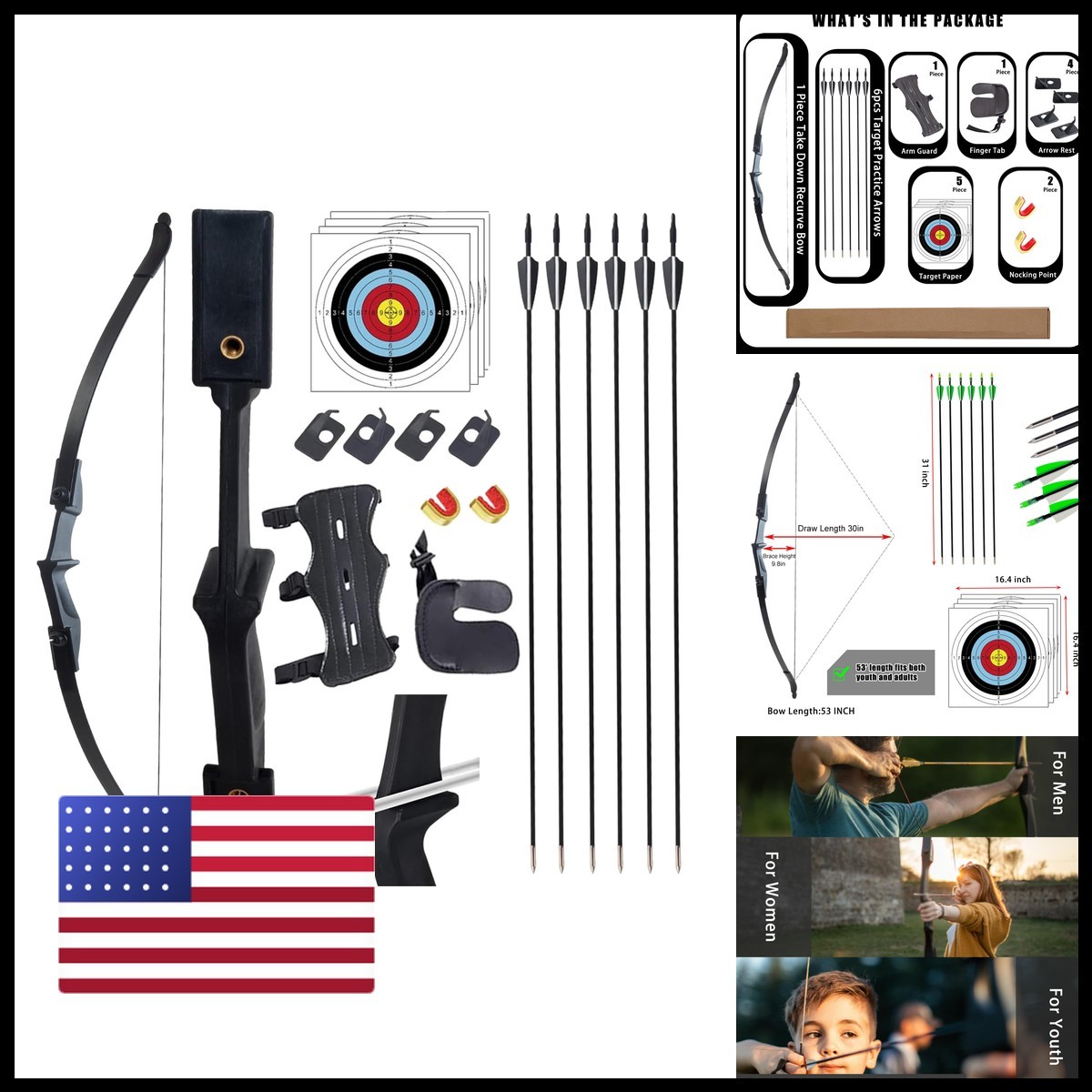 Sopoger Recurve Bow And Arrow Set For 20 30 40Lb Takedown Archery Kit For
