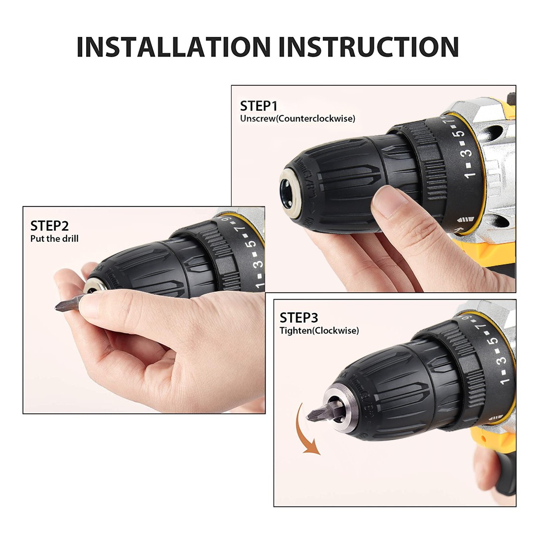 Cordless Drill Driver Kit, 20V MAX ELECTRIC SCREWDRIVER Compact Drill 3 in 1 Set