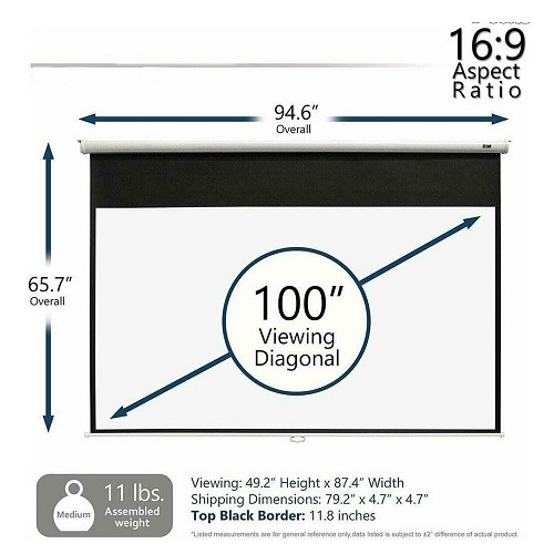 5 Core Pull Down Tripod Projector Screen 8K 3D Ultra HD 16:9M 100" Inch