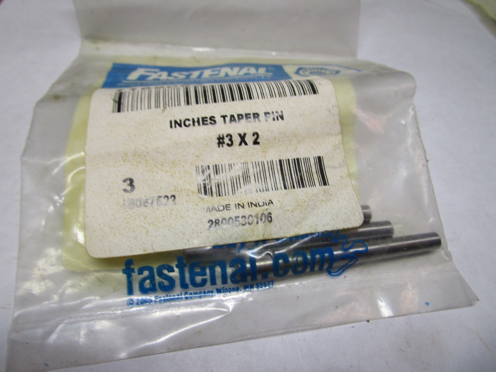 #3 0.177"-7/32"End Dia 2"L Plain C/S Std Tapered Pin QTY 3