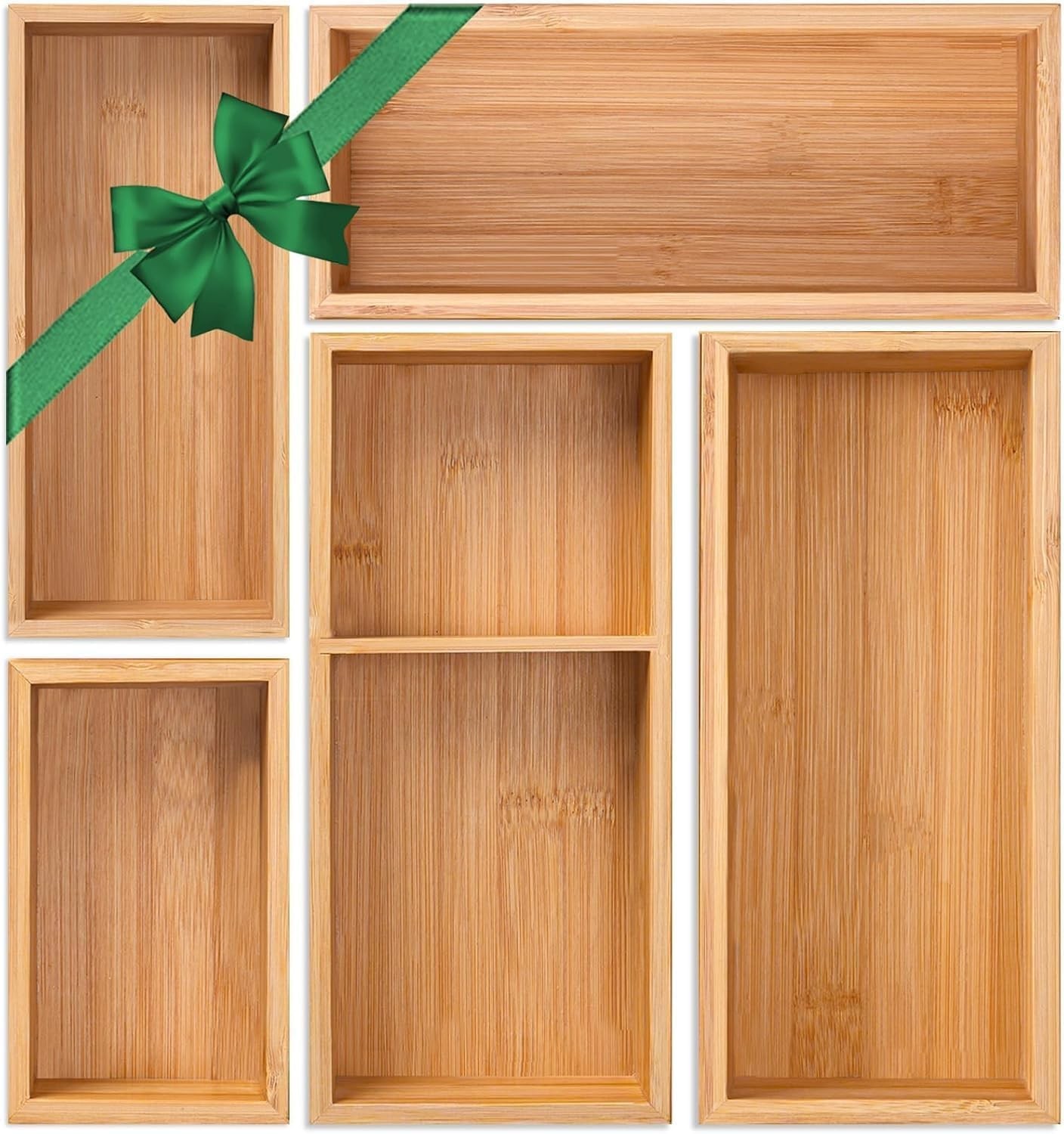 Bamboo Drawer Organizer 5 Pcs for Kitchen Multi-purpose Storage Dividers for ...