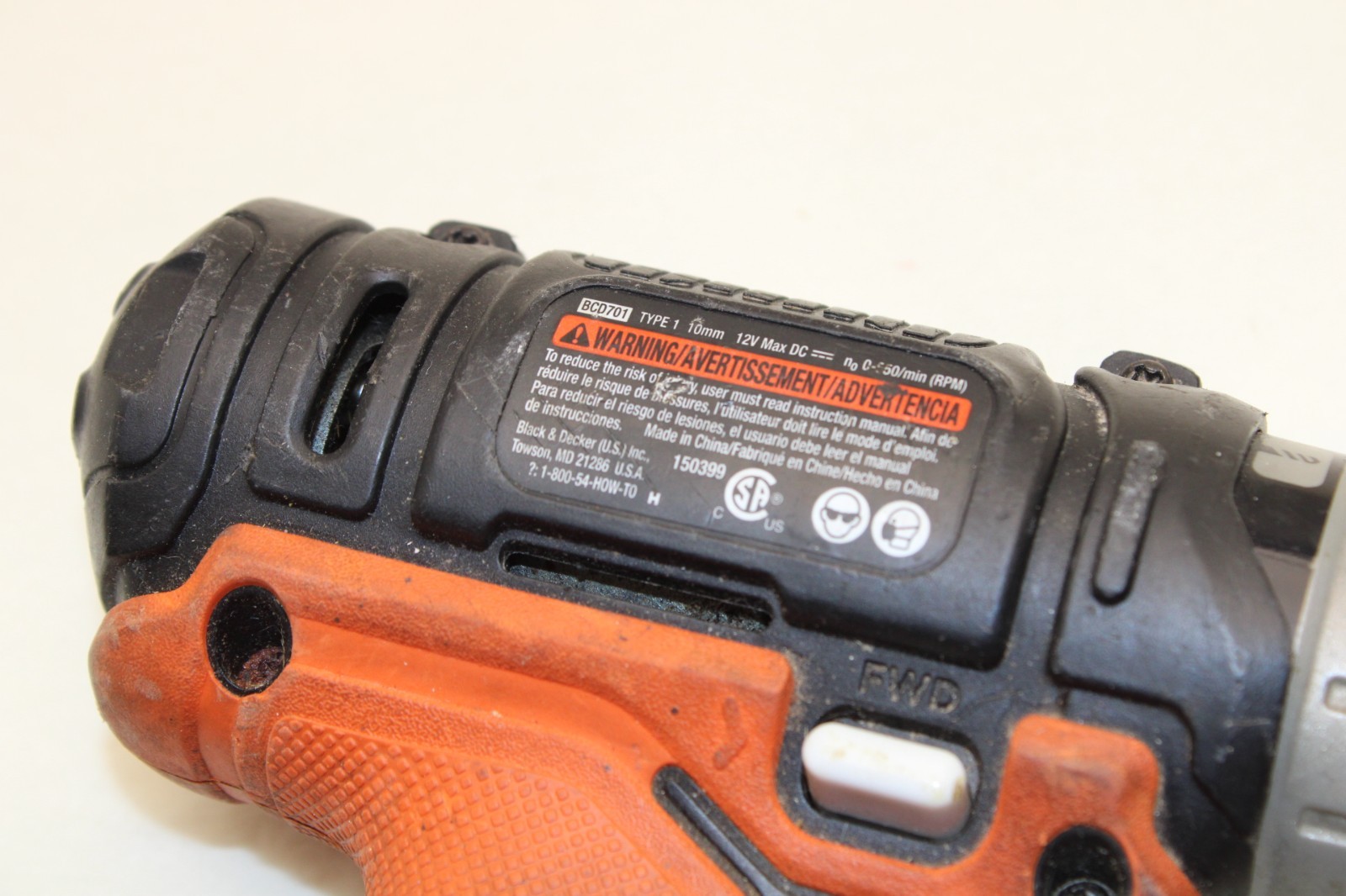 Black Decker BCD701 12V Li-ion Cordless Compact Drill Driver BARE TOOL - working