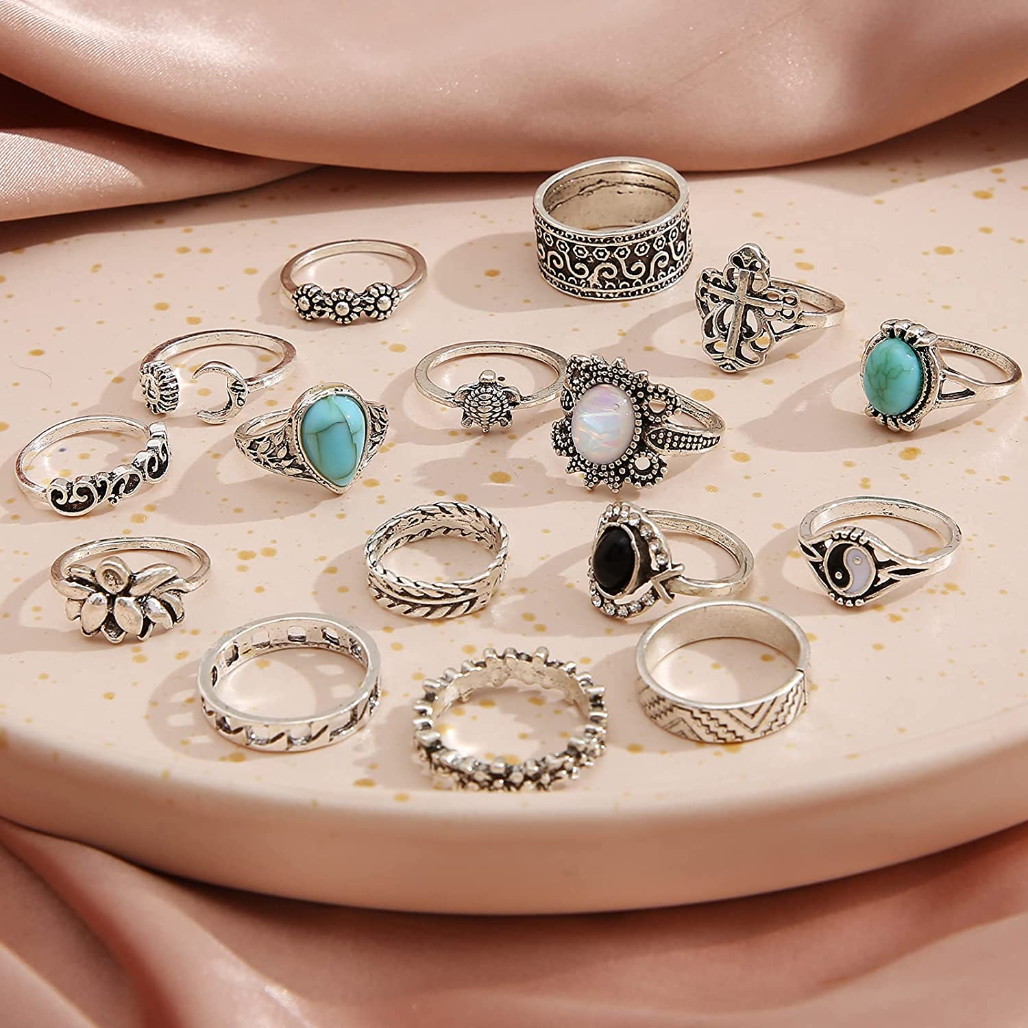 82 Pcs Vintage Silver Knuckle Rings Set, Bohemian Stackable Joint Finger Rings