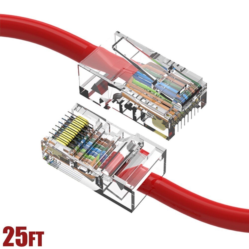25FT Cat5e RJ45 Ethernet LAN Network UTP Non-Booted Patch Cable Copper Wire Red