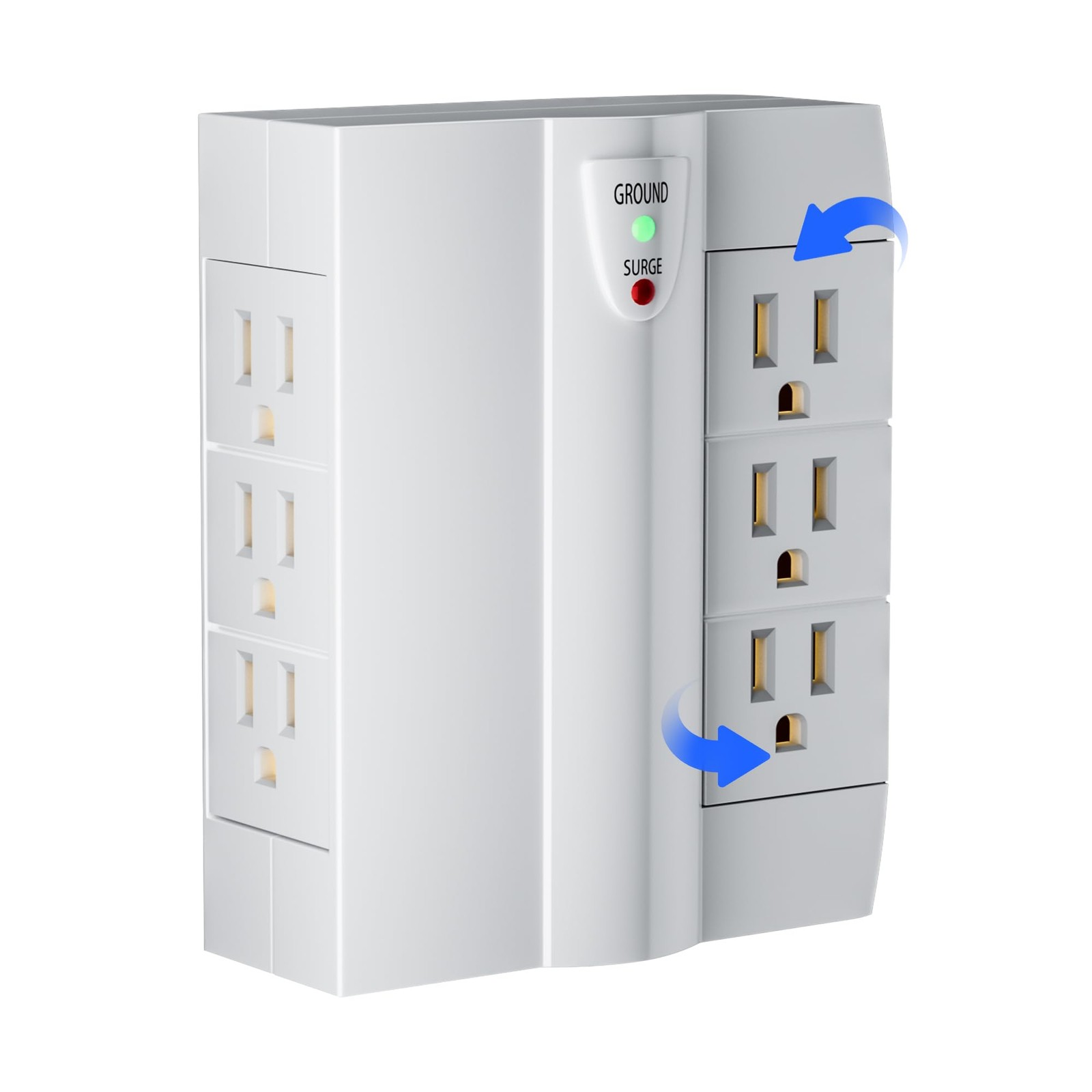 6 Outlet Extender Surge Protector Side Access Swivel Wall Tap Adapter White