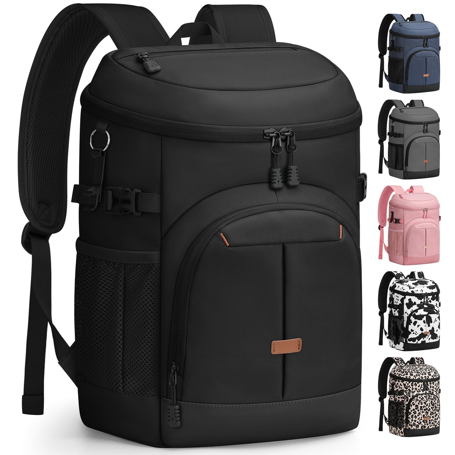 Pritent Cooler Backpack for Men Women Insulated Waterproof 30 Cans, Black