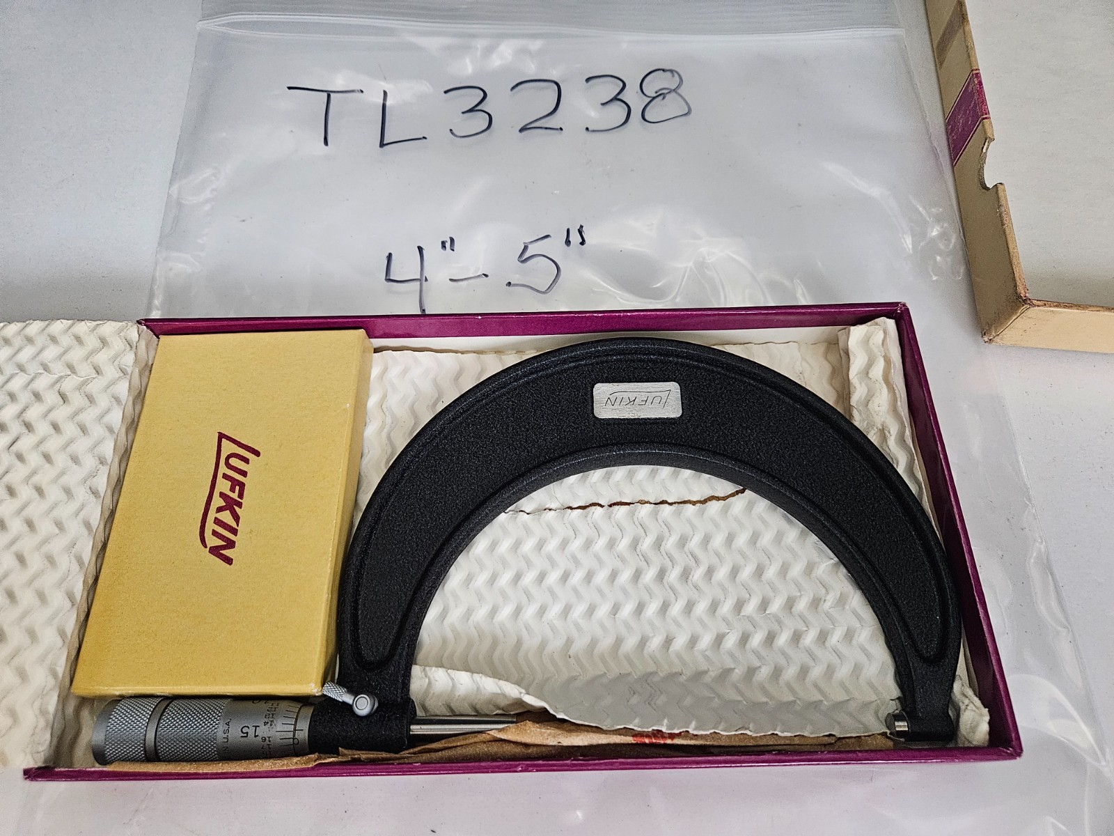 LUFKIN #1945 4-5" .001" RANGE OUTSIDE MICROMETER W/BOX USA (TL3238)
