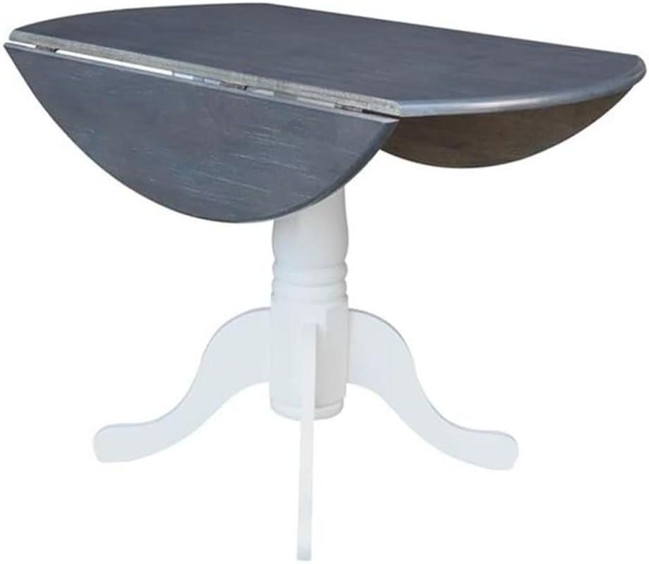 42 In. Wood Dining Table with 2 Madrid Ladderback Chairs in White/Heather Gray