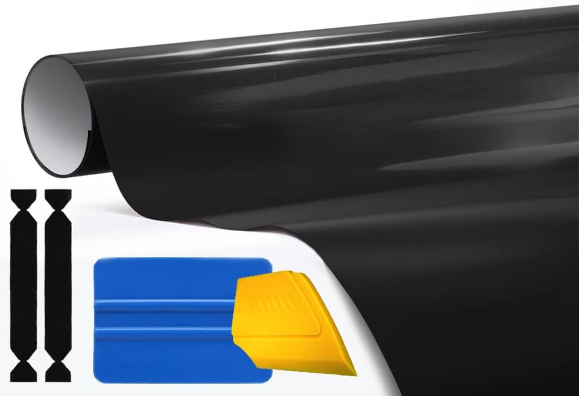 1080 Gloss Black Air-Release Vinyl Wrap Roll with Toolkit (1Ft X 5Ft)