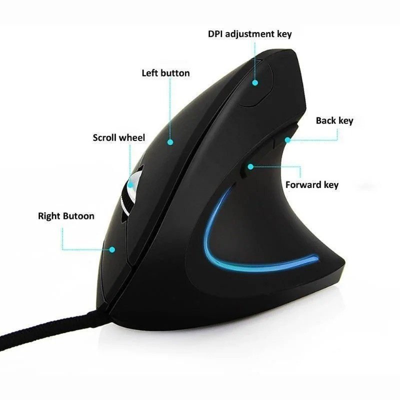 USB Vertical Wired Mouse Ergonomic Gaming Optical Mice 3200DPI for PC Computer