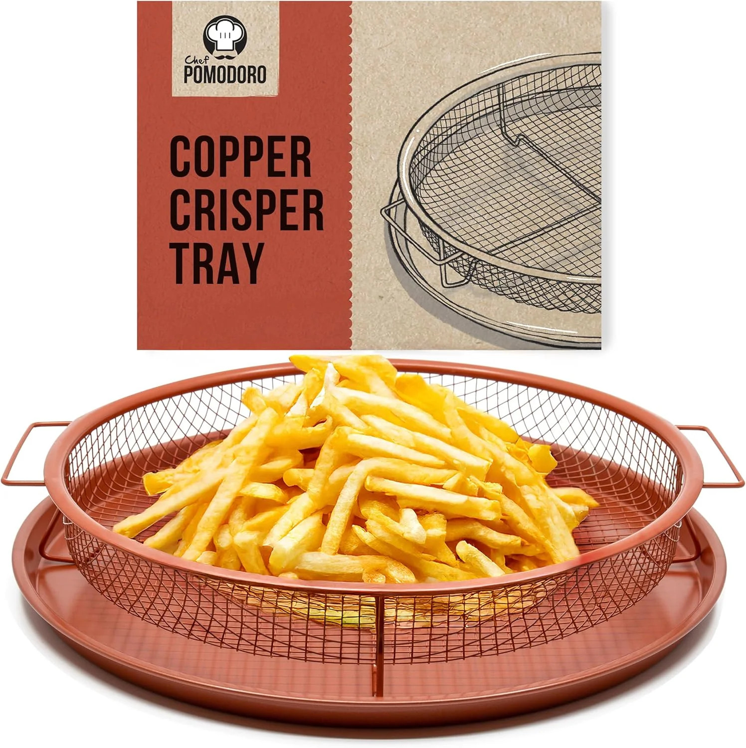 Chef Pomodoro Crisper Basket and Tray Set -2 Pieces, Large Plate for Oven with A