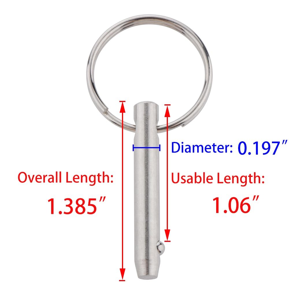 2 Pack Quick Release Pin, Diameter 0.197"(5mm), Overall 5mm x 35mm, Silver