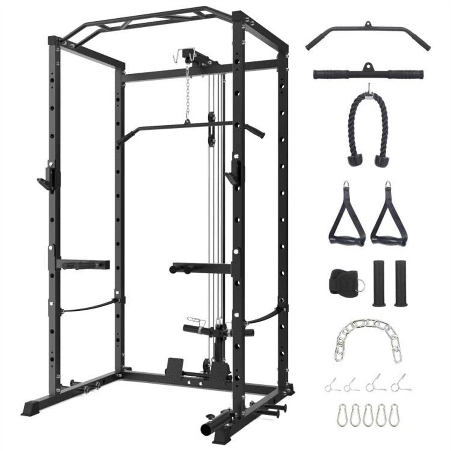 1600 Power Cage W/LAT Pulldown Multi-Functional Power Rack W/Cable Pulley System