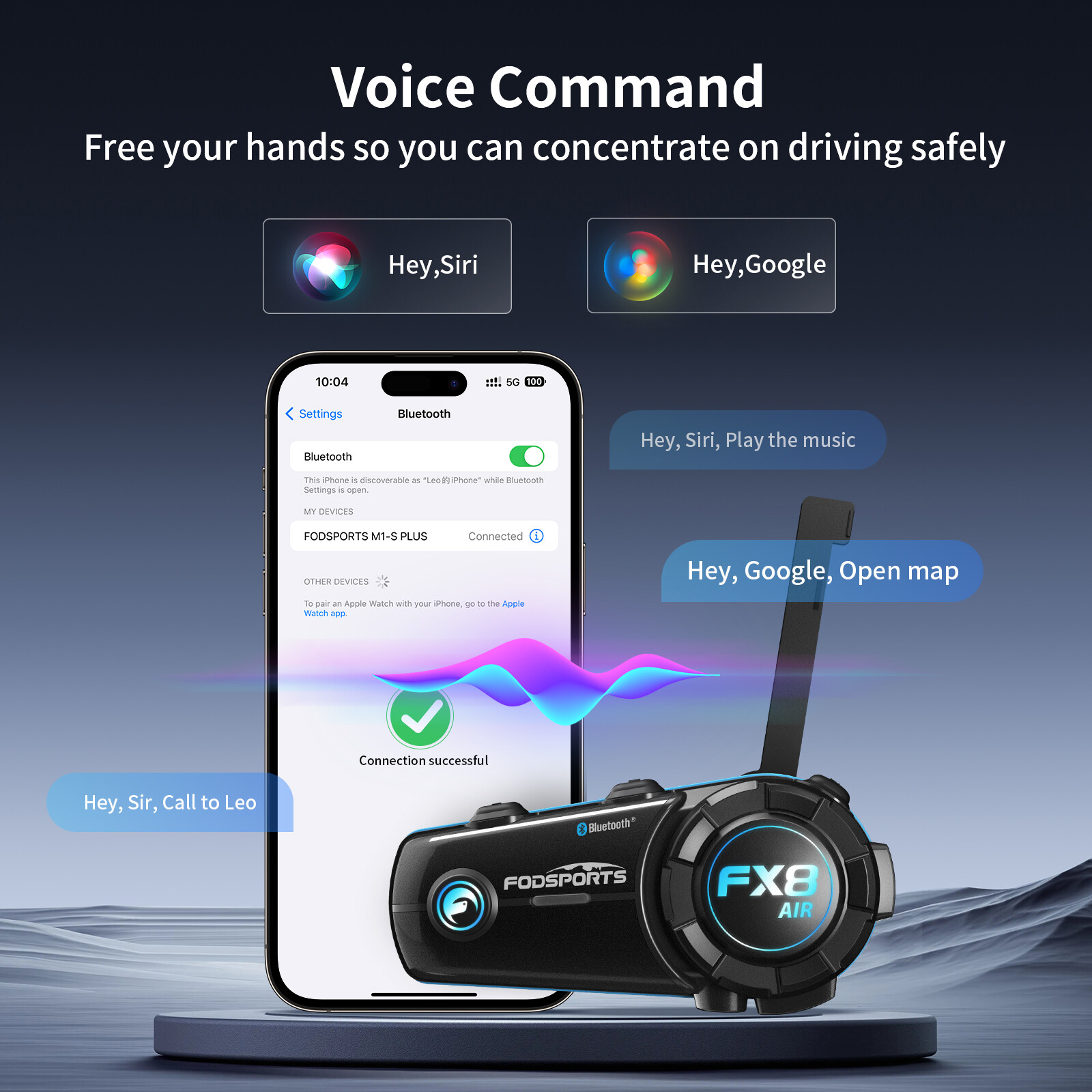FX8 AIR Motorcycle Helmet Intercom 1000m 2-way Bluetooth Headset FM for 2 Riders