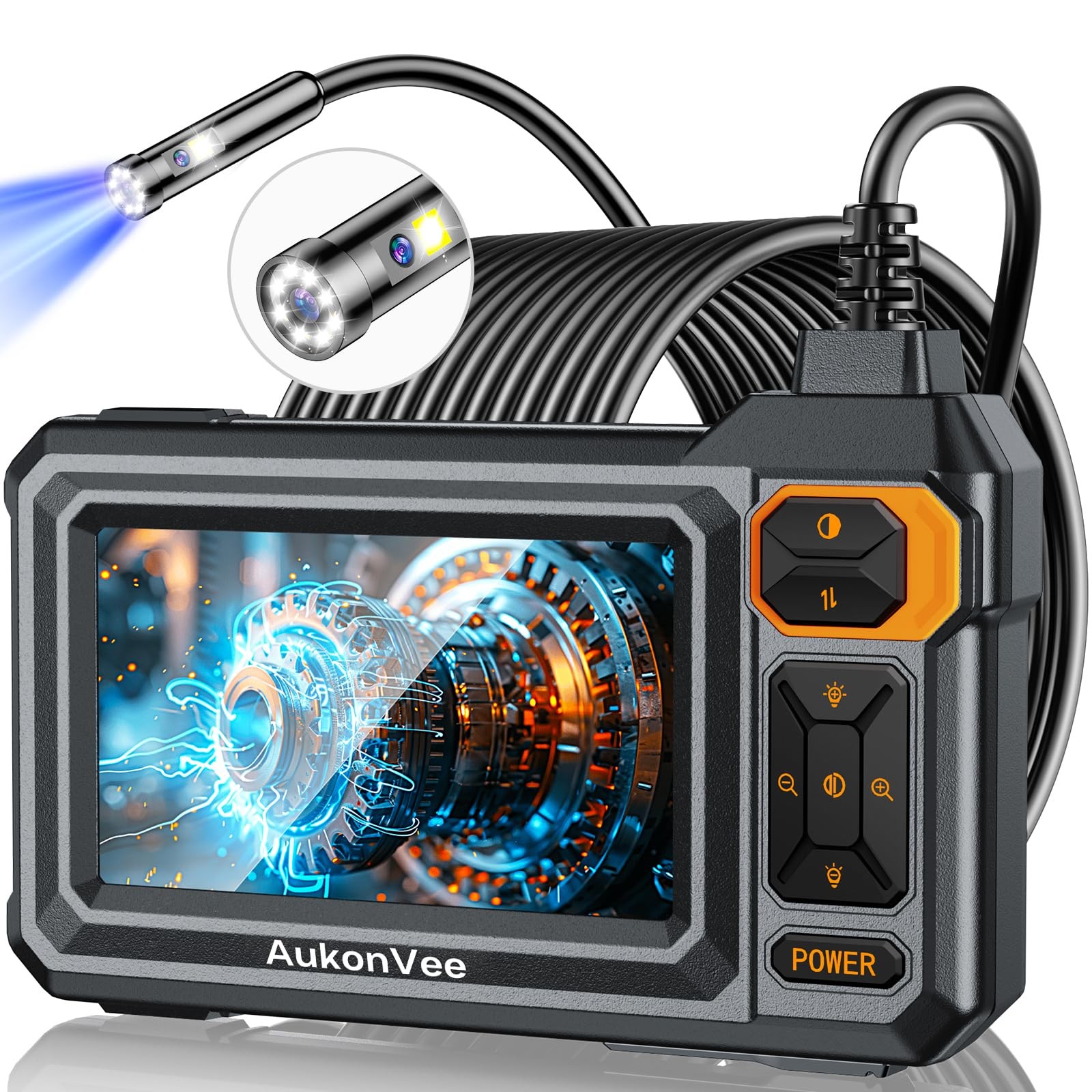 Borescope Dual Lens Endoscope Camera with Light, 4.3" IPS 1920P HD Inspection...