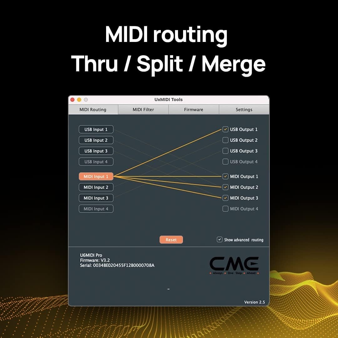 Professional USB-C MIDI Interface with 3-in-3-out Capability - Compact Design