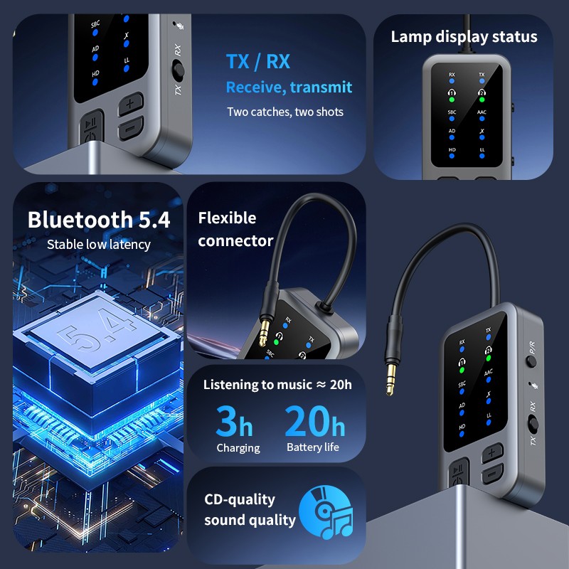 3.5mm Aux APTX Bluetooth 5.4 Receiver Transmitter Wireless Music Adapter