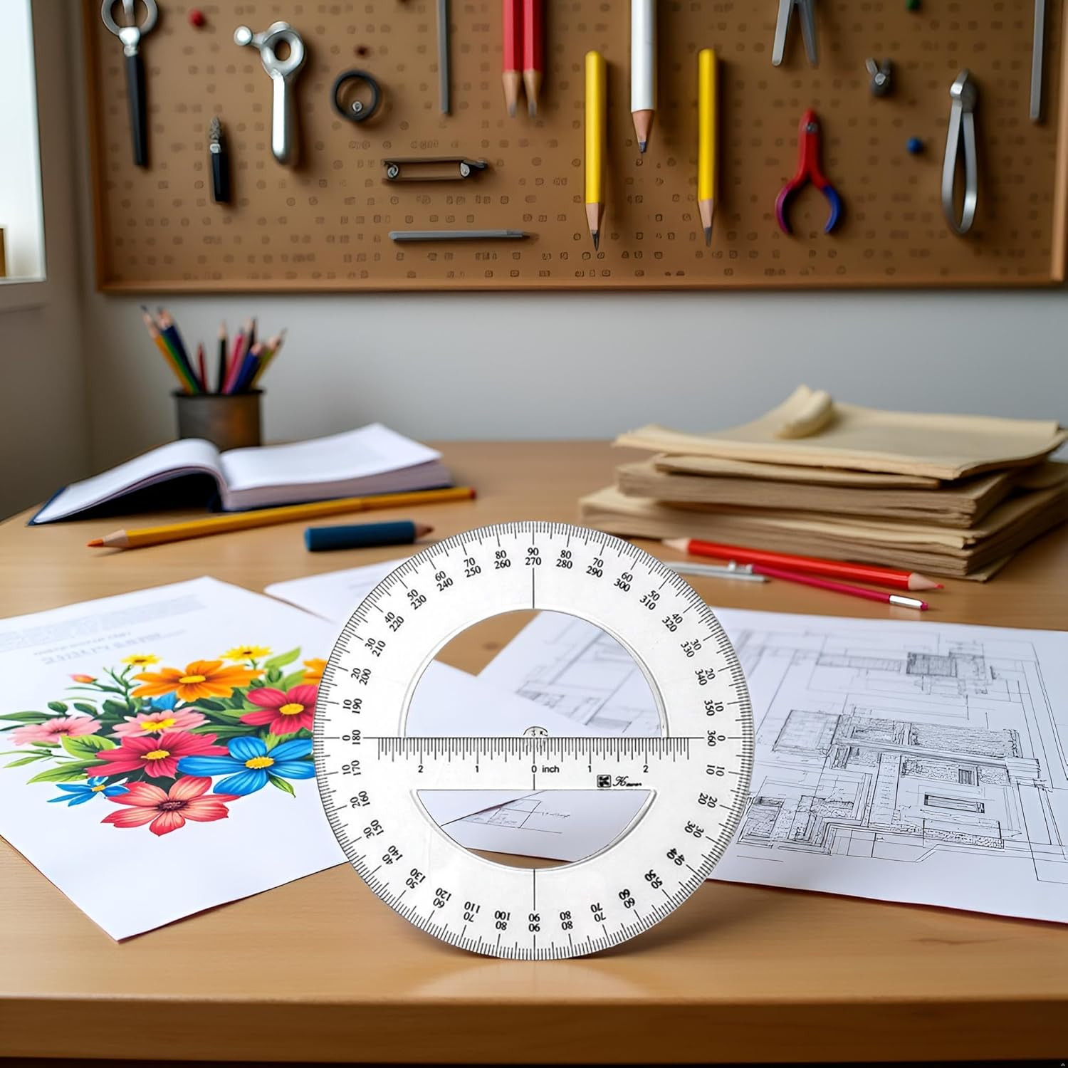 1Pc White 360 Degree Protractor round Ruler Gauge Angular Drafting Tools Circle