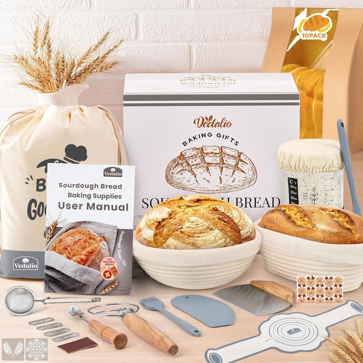 Sourdough Starter Kit, Sourdough Bread Baking Supplies, Bread Proofing Basket...