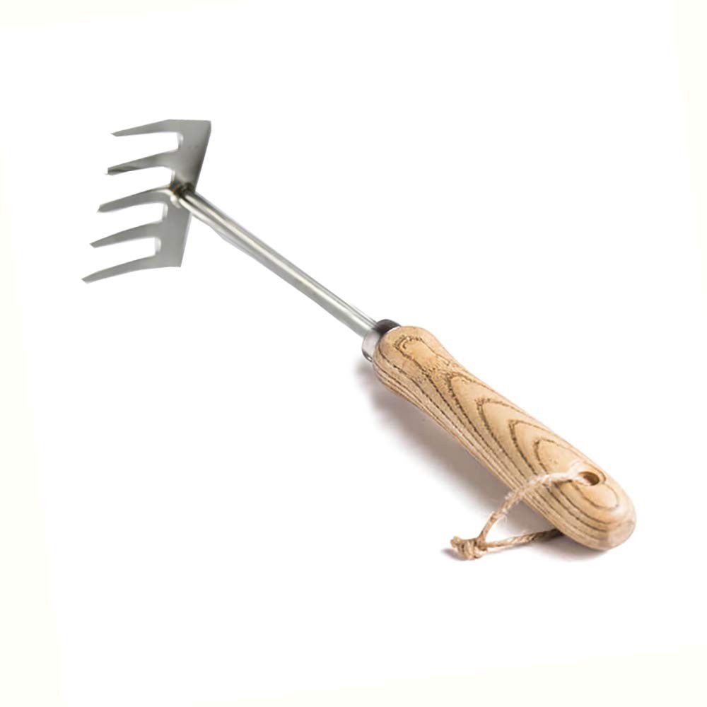 5 Steel Tines Hand Cultivator Garden Bow Rake Ergonomic Wooden Handle Tiller